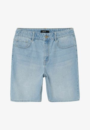 Jasnoniebieskie szorty dżinsowe o klasycznym kroju. Wśród cech znajdują się pas z szlufkami na pasek, pięć kieszeni oraz zapięcie na guzik.