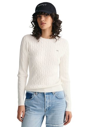 STRETCH CABLE C NECK - Strickpullover - eggshell