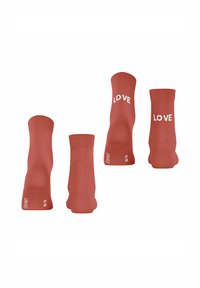 Rote Baumwollknöchelsocken mit weißem "LOVE"-Text am Bund. Dehnbares Rippdesign mit verstärktem Zehen- und Fersenbereich. Markenlogo angebracht.