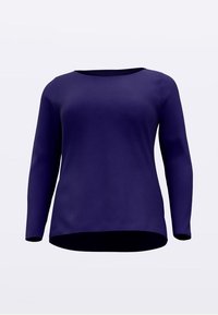 Langarmshirt aus einfarbigem, violettem Stoff mit rundem Ausschnitt und leicht geschwungenem Saum für eine moderne Silhouette.