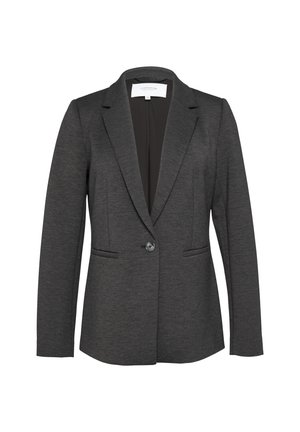 Czarny szary żakiet wykonany z teksturowanej tkaniny, z klapami typu notch, pojedynczym zapięciem na guzik i dwiema przednimi kieszeniami. Klasyczny dopasowany krój.