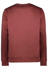 Maroon sweatshirt featuring a crew neck, ribbed cuffs, and a smooth texture. The back is plain without any visible branding or patterns.