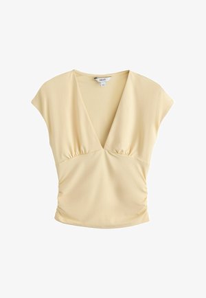 Next, REGULAR FIT - SOFT TOUCH SLINKY V-NECK RUCHED SHORT SLEEVE TOP . - Trükipildiga T-särk - yellow