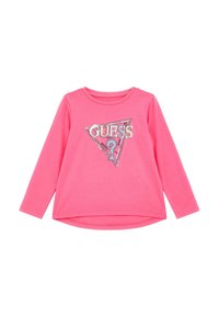 Guess STRETCH LOGO TRIANGULAIRE À SEQUINS - Maglietta a manica lunga - fuchsia