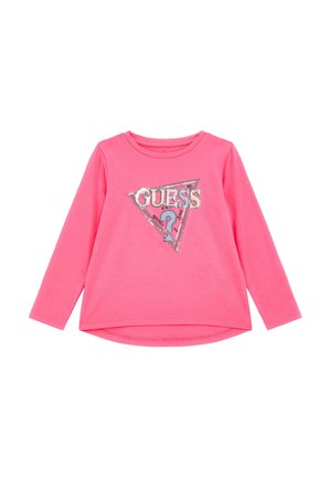 Guess STRETCH LOGO TRIANGULAIRE À SEQUINS - Maglietta a manica lunga - fuchsia