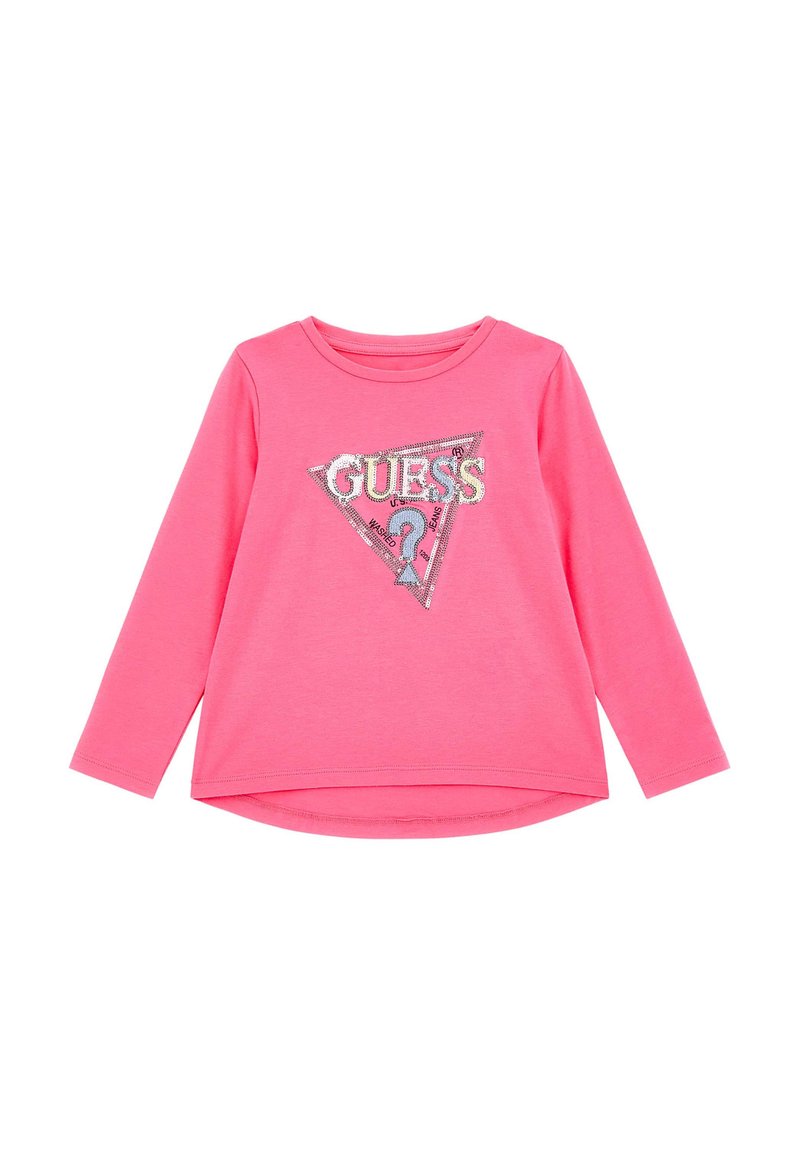Guess STRETCH LOGO TRIANGULAIRE À SEQUINS - Maglietta a manica lunga - fuchsia