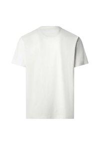 Schlichtes weißes T-Shirt mit kurzen Ärmeln und Rundhalsausschnitt, reguläre Passform, vor weißem Hintergrund dargestellt.