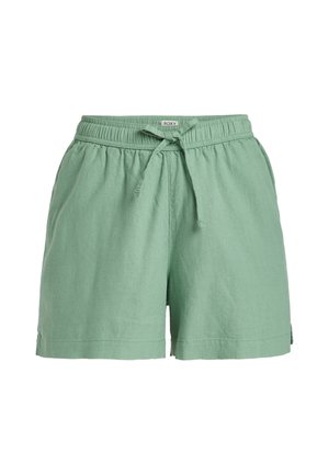 Lysegrønne linshorts med elastisk liv og justerbar snor. Korte ermer med rullekant. Har et merke ved livet.