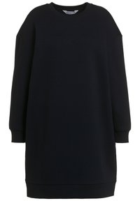 Robe sweat noire à manches longues, col rond et poignets côtelés. Elle présente une coupe décontractée et un aspect lisse.