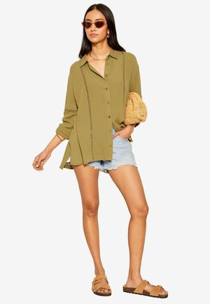 CRINKLE TRIM DETAIL BUTTON THROUGH - Gombos blúz - khaki green