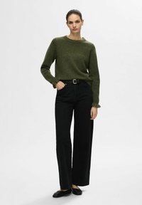 Selected Femme SLFLULU FRILL CUFF O NECK - Maglione - khaki