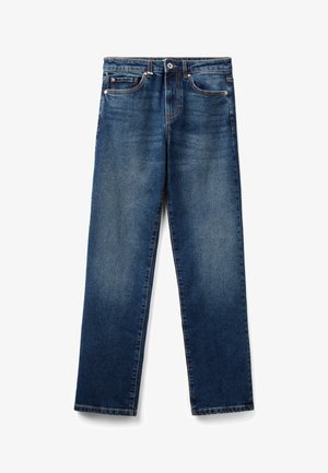Jeans in denim blu dal design a gamba dritta, morbida al tatto, con tasche frontali e dettagli di cucitura visibili. Vestibilità rilassata e vita media.