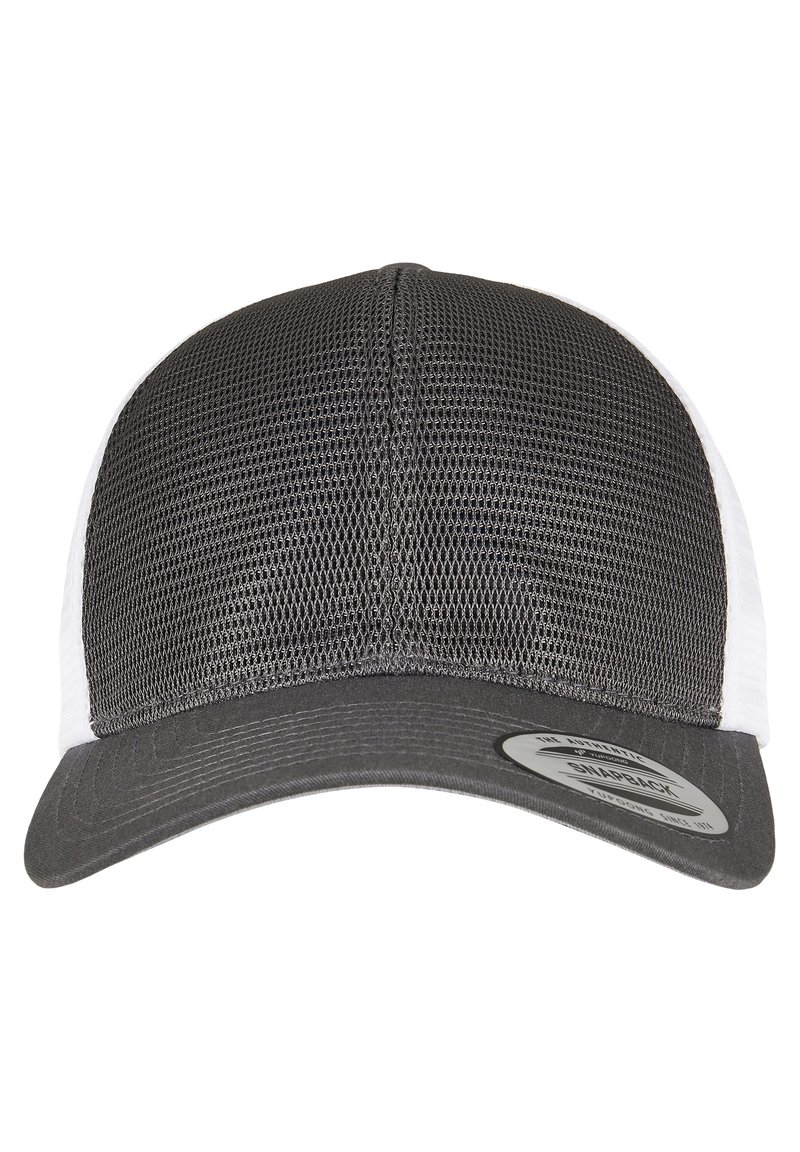 Flexfit Unisex Mesh Trucker Cap – Colored Front, White Canvas, Pre-Curved Brim, Adjustable Fit