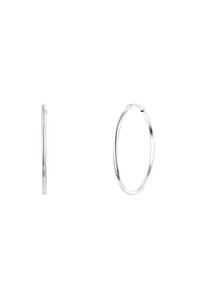 Zilveren creolen met een gladde, gepolitiseerde afwerking. Circulair ontwerp, dun profiel, met een veilige sluiting. Geen versieringen of patronen.