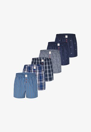 Boxershorts-Set in verschiedenen Blautönen, mit karierten, geometrischen Mustern und gedruckten Akzenten. Mit elastischen Taillenbünden und Knopfverschlüssen.