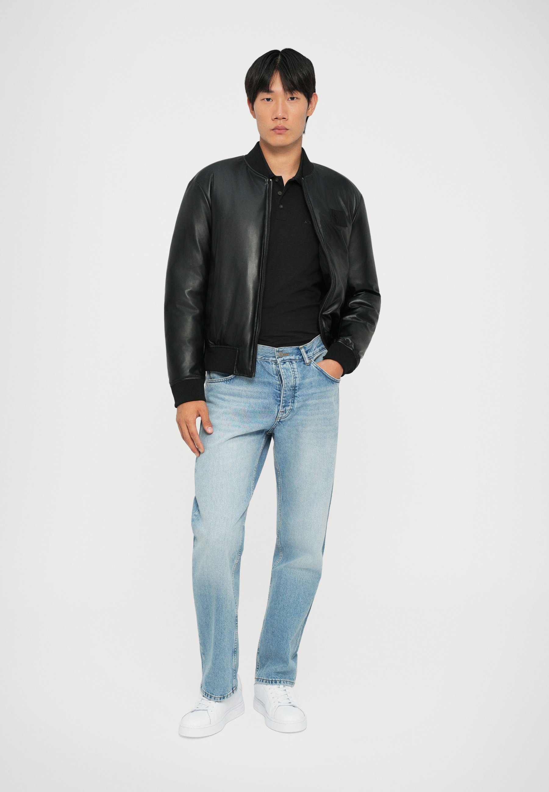 ジャケット・アウター archive ARMANI JEANS fake leather bomber 90's］Old ARMANI JEANS Leather Bomber Jacket Size.50 | VIEUX ET