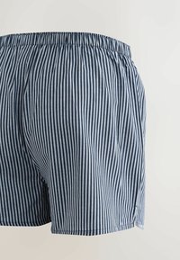 Blå och vita randiga bomullsshorts med elastisk midja, med vertikala linjer och en avslappnad passform, åtstramad i midjan.