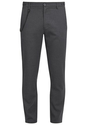 Grijze maatwerk broek met een textuurpatroon, voorzien van een kettingdetail op de tailleband en een slim fit ontwerp. Twee voorzakken inbegrepen.