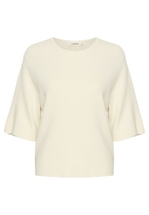 Løs-fittet cremetop med korte, udslåede ærmer og rund halsudskæring. Blød tekstur, minimalistisk design, ingen mønstre eller udsmykninger.