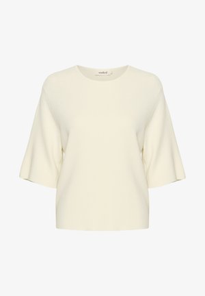 Løs-fittet cremetop med korte, udslåede ærmer og rund halsudskæring. Blød tekstur, minimalistisk design, ingen mønstre eller udsmykninger.