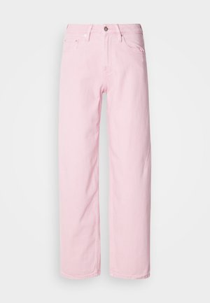 Lyserosa denimjeans med rett ben, for- glidelås og knapp, samt fem-lomme design. Myk tekstur og solide sømmer.