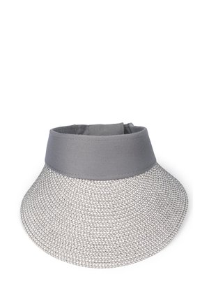 Gray fabric sun visor with woven wide brim and solid gray adjustable band.