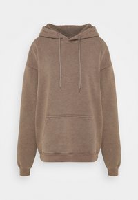 Brązowa bluza z kapturem z regulowanym sznurkiem, przednią kieszenią i ściągaczami przy rękawach. Wykonana z miękkiego materiału o lekko teksturowanej powierzchni.