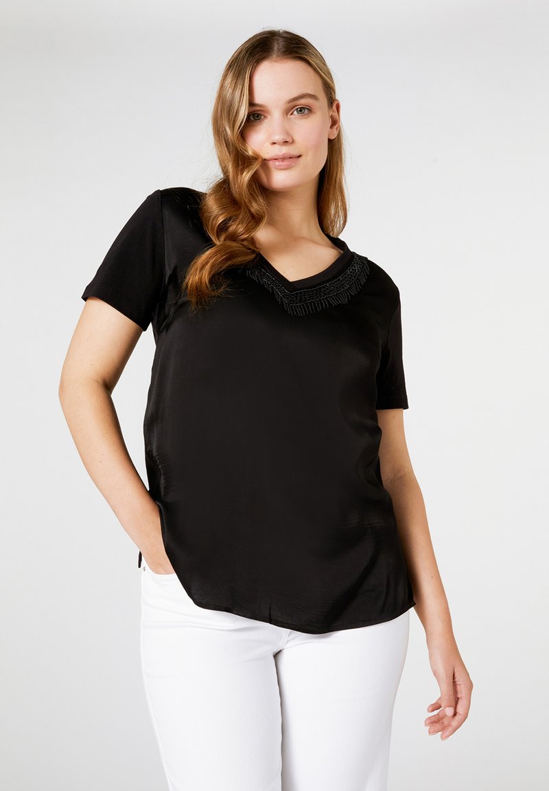 T-shirt Manica Lunga ELENA MIRÒ, Nera, In Misto Seta E Viscosa, Eleganza Donna