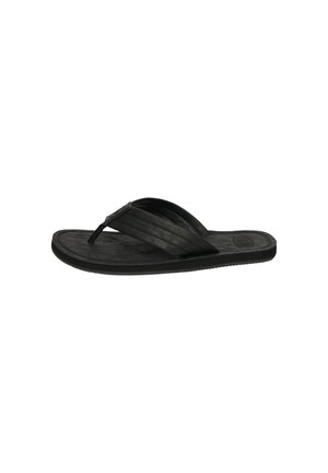 Sort flip-flop sandal med bred tekstureret rem og polstret sål, designet til afslappet brug og komfort.