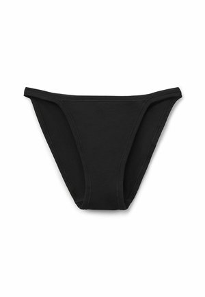 Czarny bawełniany dół bikini o klasycznym kroju, z gładkiego materiału, minimalistyczny design i szwy przyszyte dla większej trwałości.
