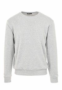 Felpa grigia con collo a giro realizzata in morbido tessuto di cotone misto, caratterizzata da maniche lunghe e polsini e orlo a costine per un look aderente.
