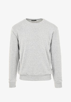 Felpa grigia con collo a giro realizzata in morbido tessuto di cotone misto, caratterizzata da maniche lunghe e polsini e orlo a costine per un look aderente.