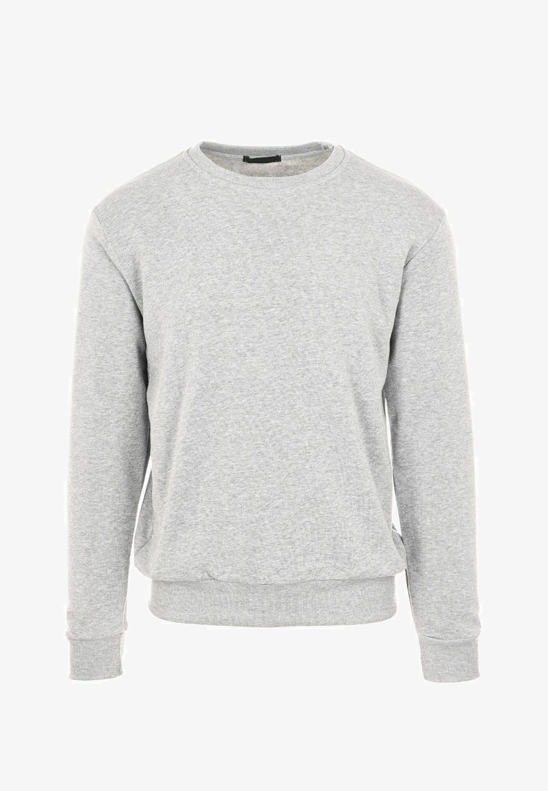 Felpa grigia con collo a giro realizzata in morbido tessuto di cotone misto, caratterizzata da maniche lunghe e polsini e orlo a costine per un look aderente.