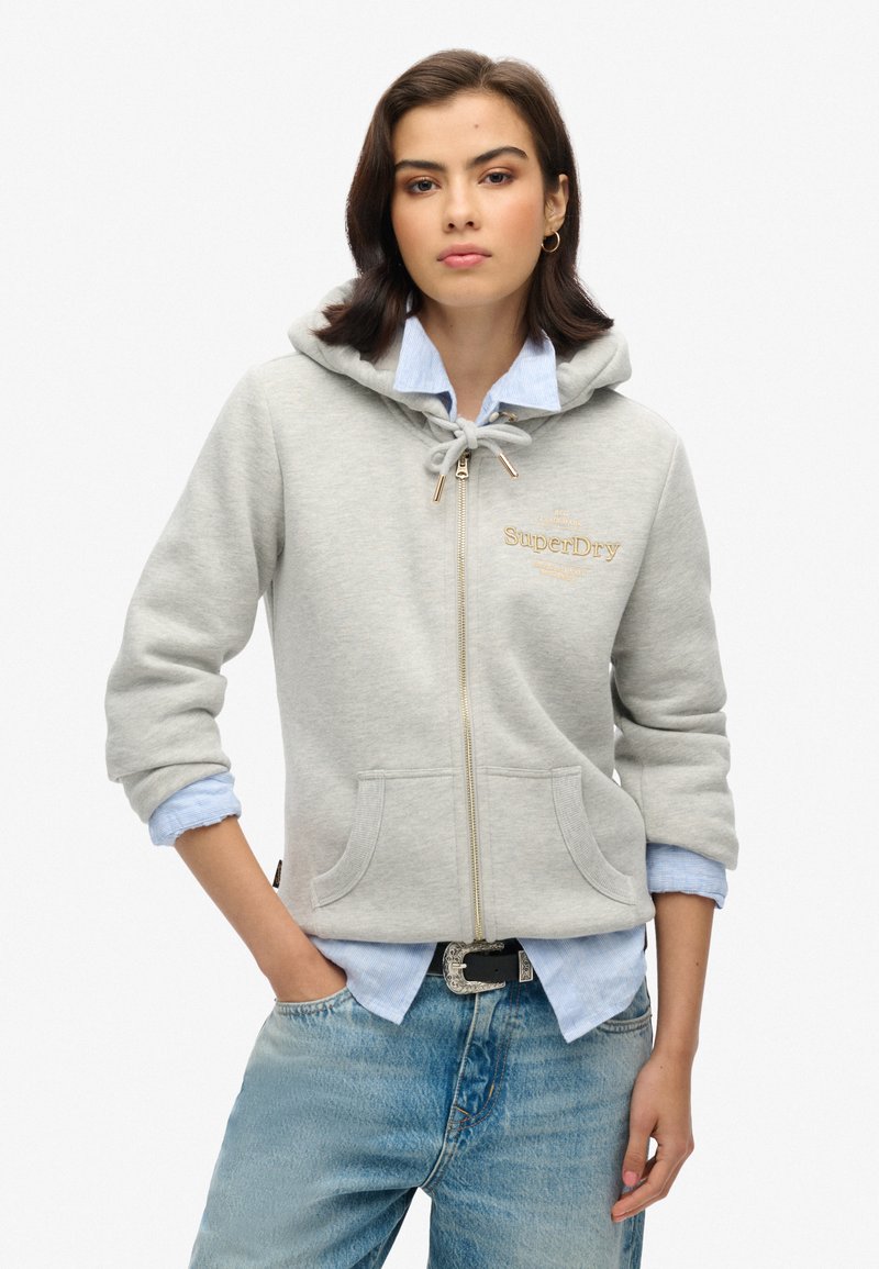 Superdry & Co LUXE METALLIC LOGO - Sudadera con cremallera - pumice stone beige marl