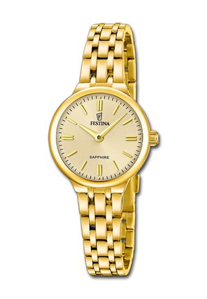 Montre Festina ton or avec bracelet à maillons, cadran rond, aiguilles des heures minimalistes et verre saphir.