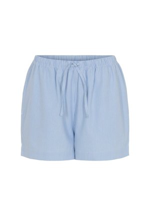 Lyseblå stribede shorts med elastisk talje og snøre. Har to sidelommer og en løs, behagelig pasform.