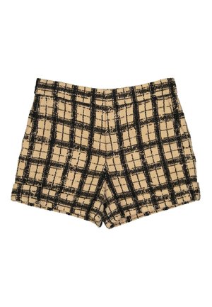 Short en laine beige et noire à carreaux avec jambes retroussées et poches latérales.
