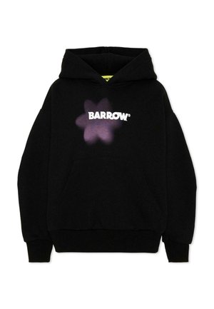 Czarna bluza z kapturem z fioletowym kształtem gwiazdy i białym tekstem "BARROW" z przodu, z kieszenią z przodu i ściągaczami na mankietach.