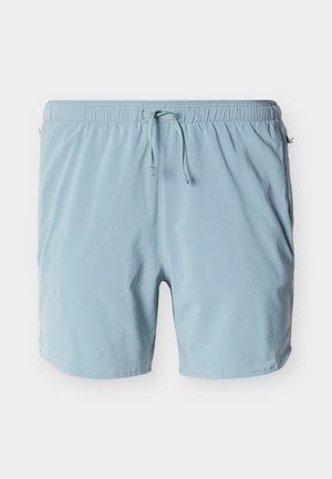 Costume da bagno da uomo azzurro chiaro con vita elastica e coulisse regolabile, design semplice, taglio alla lunghezza del ginocchio.