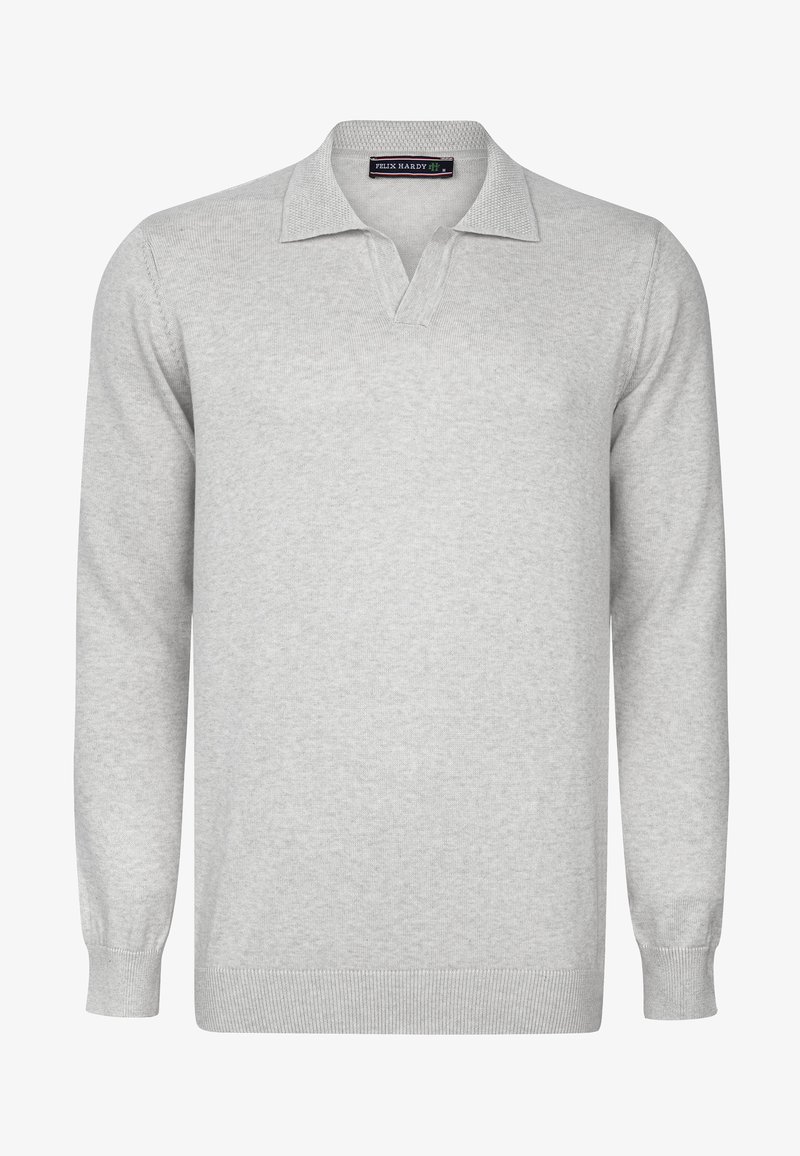 Hall Grey pika-särgis, mis on valmistatud pehmest kudumismaterjalist. Omab lapikut kraed ja sooniku ääriseid. Lihtne disain, ilma mustrite või aktsentideta.