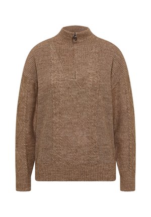 Cecil, PULLOVER MIT TROYERKRAGEN UND ZOPFMUSTER - Striktrøje - dark toffee brown melange