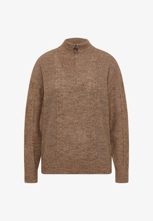 Cecil, PULLOVER MIT TROYERKRAGEN UND ZOPFMUSTER - Striktrøje - dark toffee brown melange