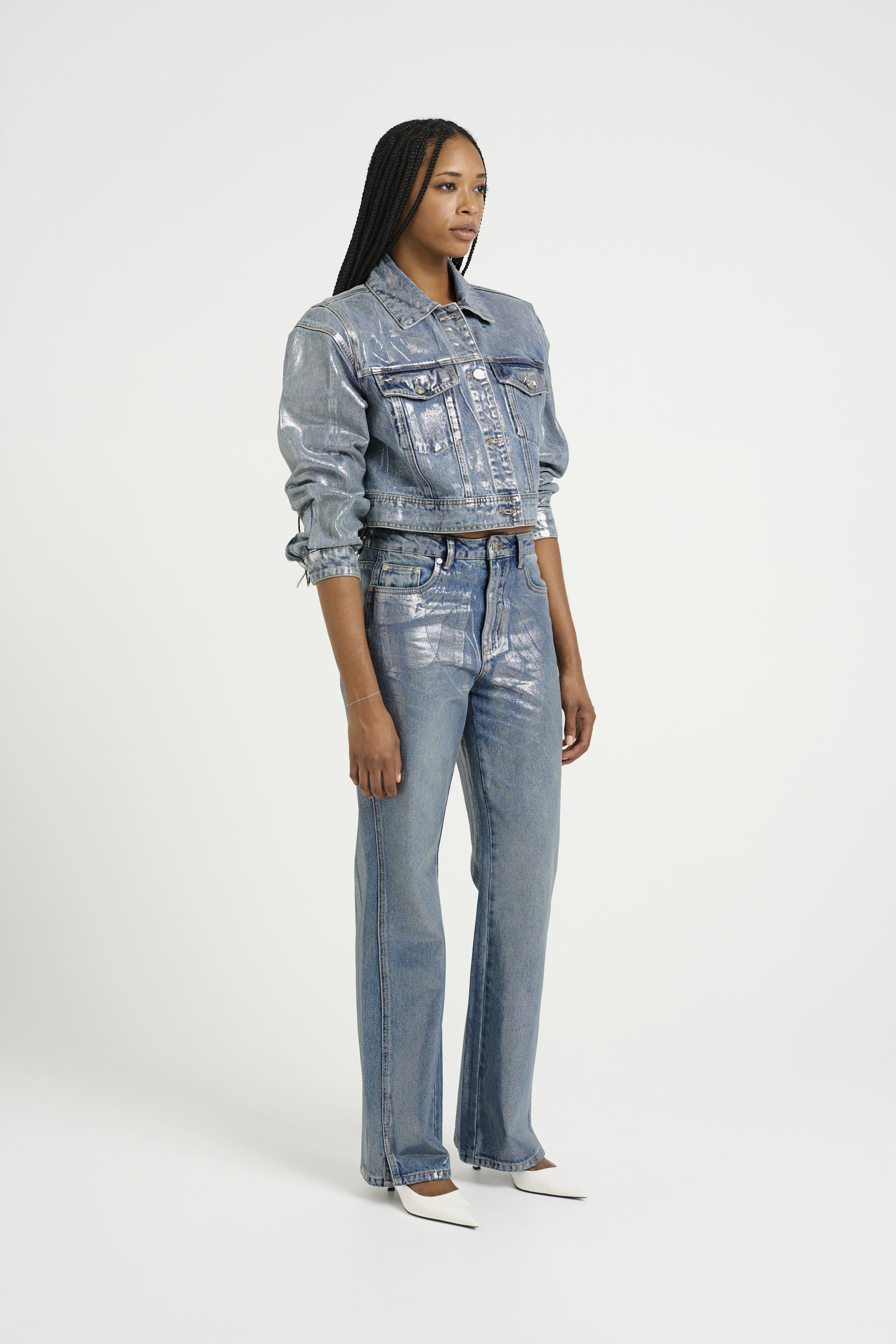 Gestuz COATY STRAIGHT - Straight leg jeans - coated silver blue