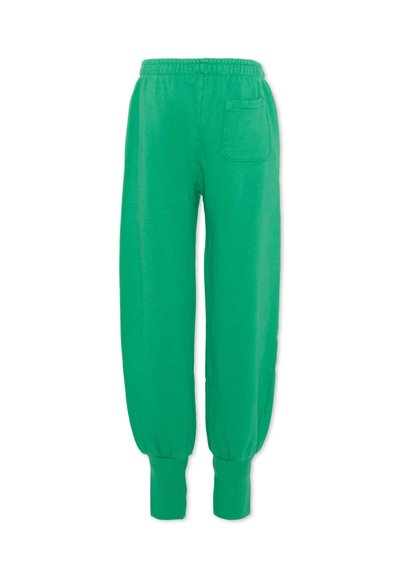 Zielone spodnie dresowe z elastycznym pasem i ściągaczami, z pojedynczą naszywaną kieszenią z tyłu po prawej stronie.