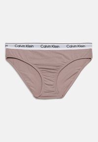 Γυναικείο σλιπ σε ανοιχτό καφέ χρώμα με λευκή ελαστική μέση που φέρει επαναλαμβανόμενο μαύρο λογότυπο "Calvin Klein".