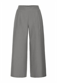 Wijde broek in een lichtgrijze stof, met een hoge elastische tailleband en voorplooien, een gladde textuur en een geklede afwerking.