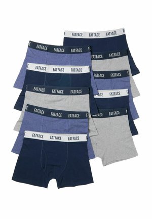 Zehn Paar Herren-Boxershorts in Navy, Grau und Blau mit markierten Taillenbändern mit dem Schriftzug "FATFACE".