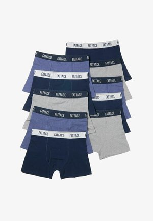 Zehn Paar Herren-Boxershorts in Navy, Grau und Blau mit markierten Taillenbändern mit dem Schriftzug "FATFACE".