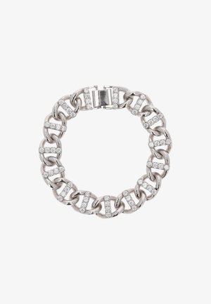 Bracciale in argento con maglie intrecciate e sezioni di strass trasparenti per un tocco di eleganza. Chiusura sicura con gancio.