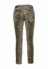 Leopardenmuster Skinny-Jeans mit mittelhoher Taille, Fünf-Taschen-Design und einer figurbetonten Silhouette aus glattem Stoff.